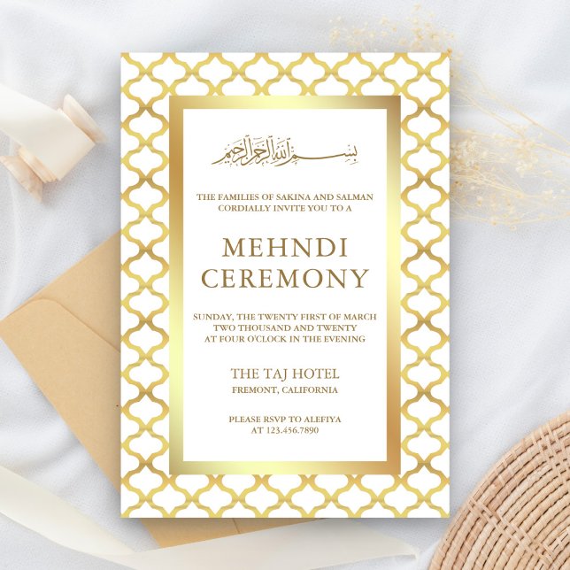 Vit och guld Morockansk Quatrefoil Muslim Mehndi Tilläggskort (Skapare uppladdad)
