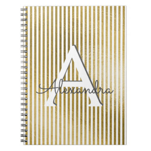Vit och guld omkullkastar den randiga monogramen & anteckningsbok
