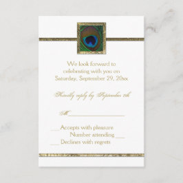 Vit och Guld Påfågelsfjäder RSVP-kort OSA Kort