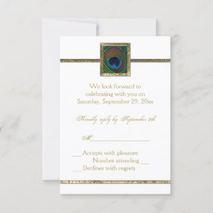 Vit och guld Påfågelsfjäder RSVP-kort OSA Kort