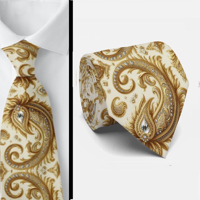 Vit och guld paisley diamant 3d stil slips (Skapare uppladdad)
