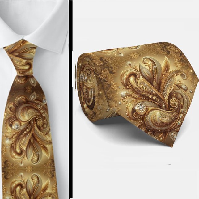 Vit och guld paisley diamant 3d stil slips (Skapare uppladdad)