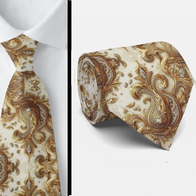 Vit och guld paisley diamant 3d stil slips (Skapare uppladdad)