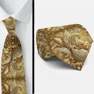 Vit och guld paisley diamant 3d stil slips