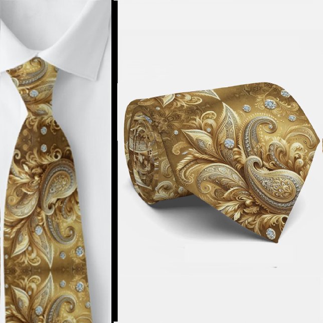 Vit och guld paisley diamant 3d stil slips (Skapare uppladdad)