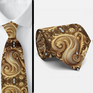 Vit och guld paisley diamant 3d stil slips