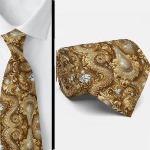 Vit och guld paisley diamant 3d stil slips