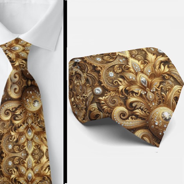 Vit och guld paisley diamant 3d stil slips (Skapare uppladdad)