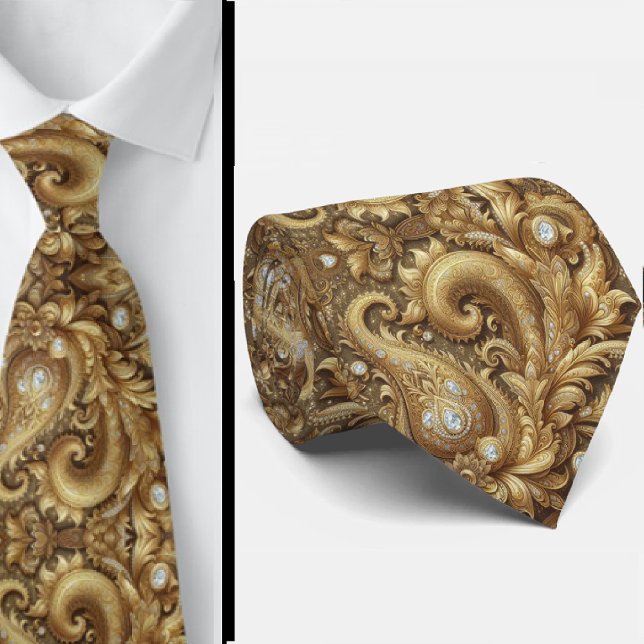 Vit och guld paisley diamant 3d stil slips (Skapare uppladdad)