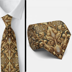 Vit och guld paisley diamant 3d stil slips