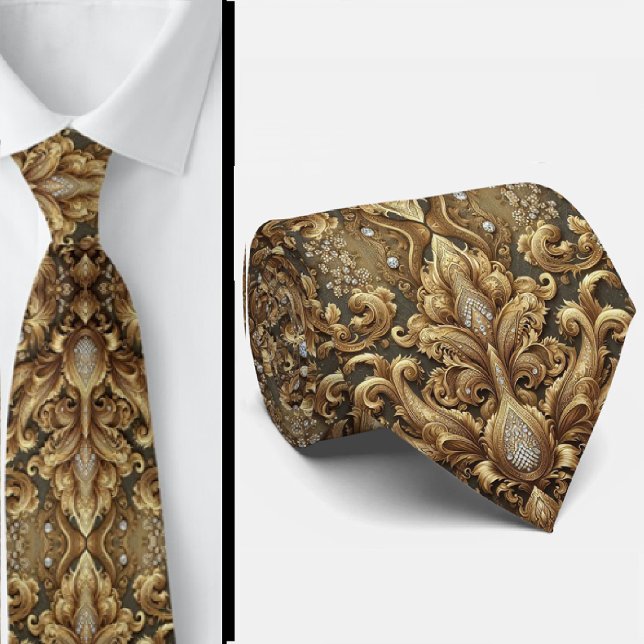 Vit och guld paisley diamant 3d stil slips (Skapare uppladdad)