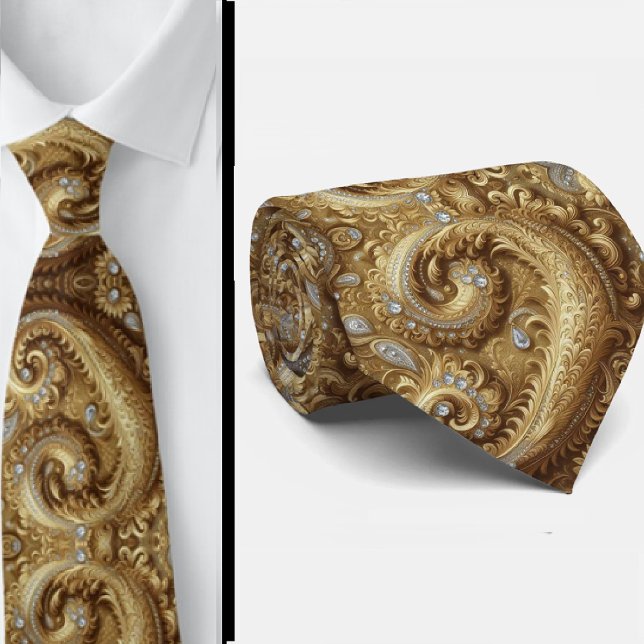 Vit och guld paisley diamant 3d stil slips (Skapare uppladdad)