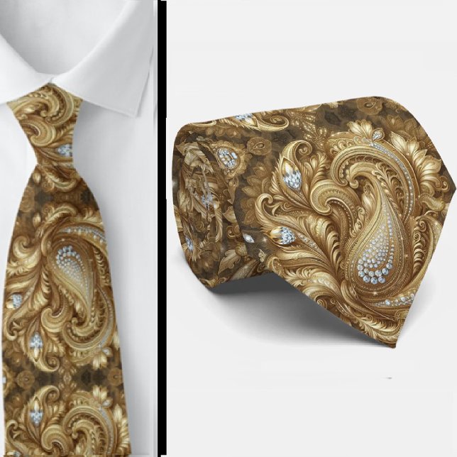 Vit och guld paisley diamant 3d stil slips (Skapare uppladdad)
