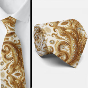Vit och Guld Paisley Diamant 3d Stil Slipsklöver Slips