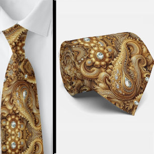 Vit och Guld Paisley Diamant 3d Stil Slipsklöver Slips