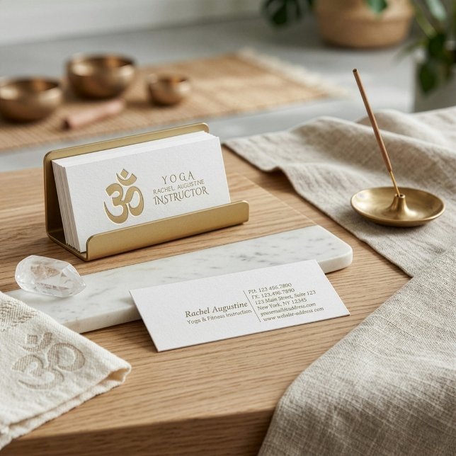 Vit och guld präglad OM-symbol yogainstruktör Mini Visitkort (Skapare uppladdad)
