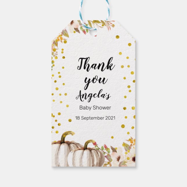 Vit och guld pumpar Modern Tack Märkre. Presentetikett (Baksidan)