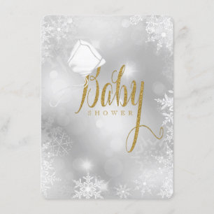 Vit och guld snöflinga baby shower inbjudningar