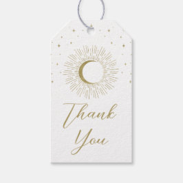 Vit och guld stjärnor Celestial solstrålning måne  Presentetikett