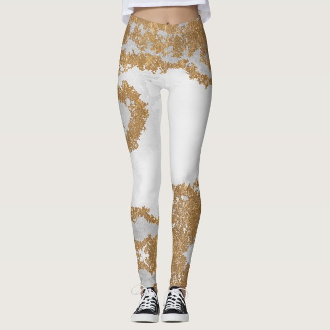 Vit och guldmarmor leggings (Framsida)