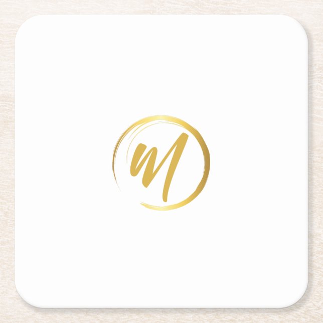 Vit och guldmonogram underlägg papper kvadrat (Framsidan)