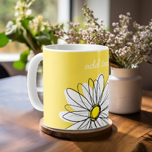 Vit och Gult Anpassningsbar för visuell Daisy Kaffemugg