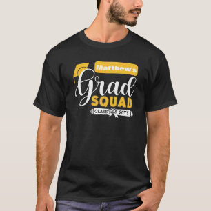 Vit och Gult Text Males svarta rutor T Shirt