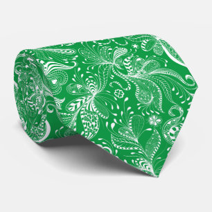 Vit och irländsk Grönt Exotisk Blommigt Swirls Slips