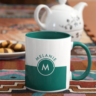 Vit och jägare grönt split-skärm monogram mugg