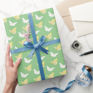 Vit och lätt Gult Butterflies Flygande Grönt Presentpapper
