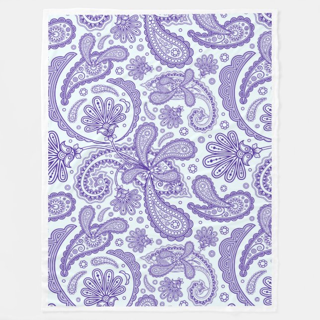 Vit och Lila Girly Vintage Blommigt Paisley Fleecefilt (Framsidan)