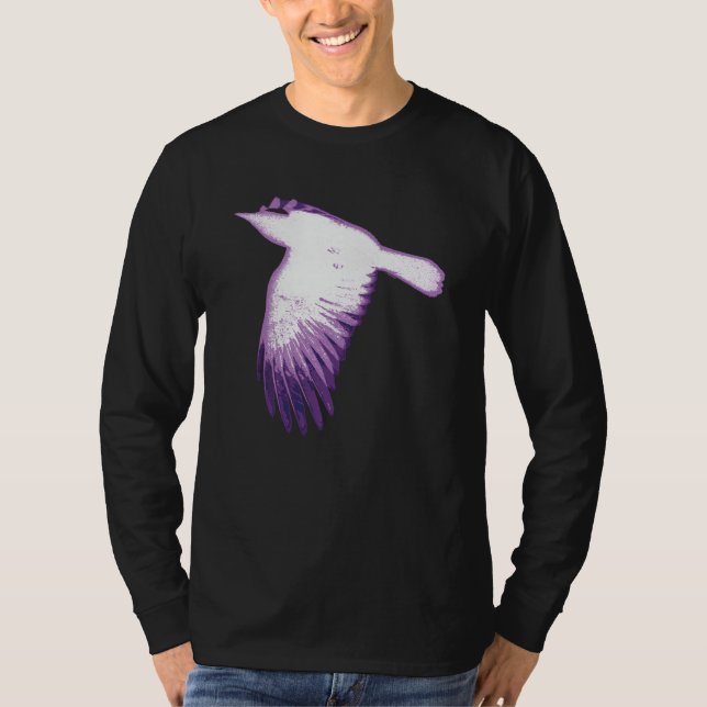 Vit och Lila Kråka Flygning T Shirt (Framsida)