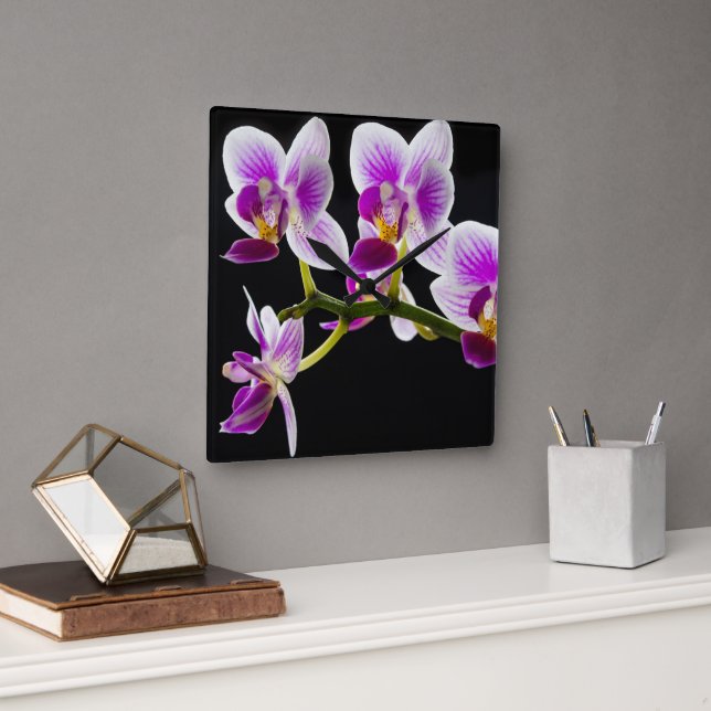 Vit och lila orchid fyrkantig klocka (Kontor)
