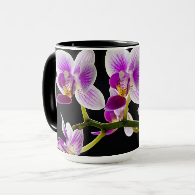 Vit och lila orchid mugg (Framsida vänster)