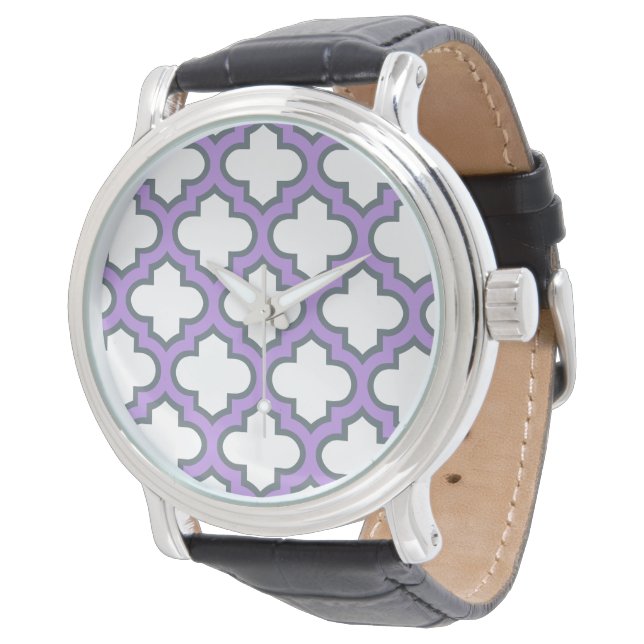 Vit och lila spaljé, gitter, fyrklöver armbandsur (Vinklad)