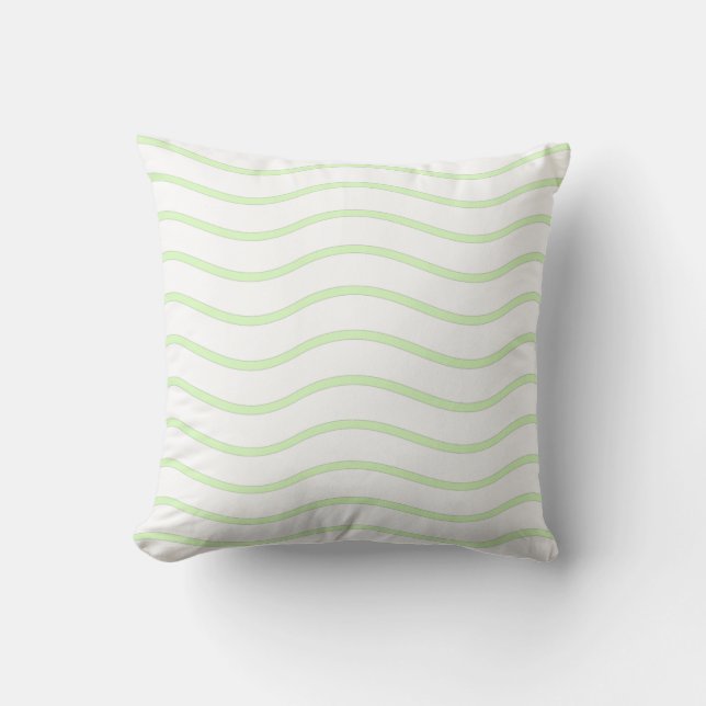 Vit och limegrön pastell vågig linjedesign kudde (Framsida)