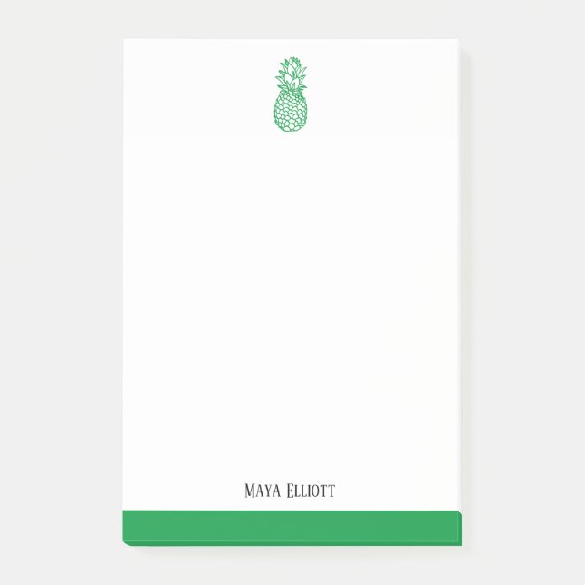 Vit och ljus Grönt Ananas & Gräns, Namn Post-it Block (Framsida)