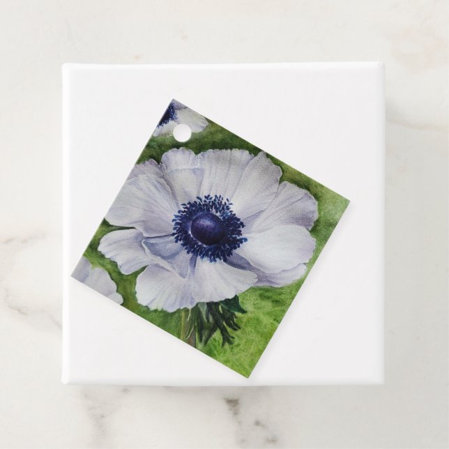 Vit och marin anemonblomning gåvor etiketter (På plats)