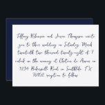 Vit och marin blå handskriven Stil Bröllop Inbjudningar<br><div class="desc">Uppgifterna om bröllop finns i en handskriven stil,  marinblå text. Baksidan av inbjudan är en solid marin blå med vit text för datumet.</div>