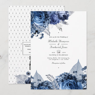 Vit och marin med inbjudan till Silver Foil Weddin