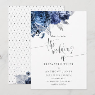 Vit och marin med inbjudan till Silver Foil Weddin
