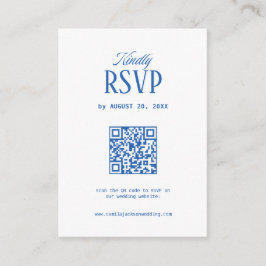 Vit och marinblå bröllops-rsvp-qr-kod tilläggskort