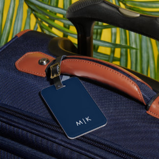 Vit och marinblå modern monogramresvärmeskylt bagagebricka