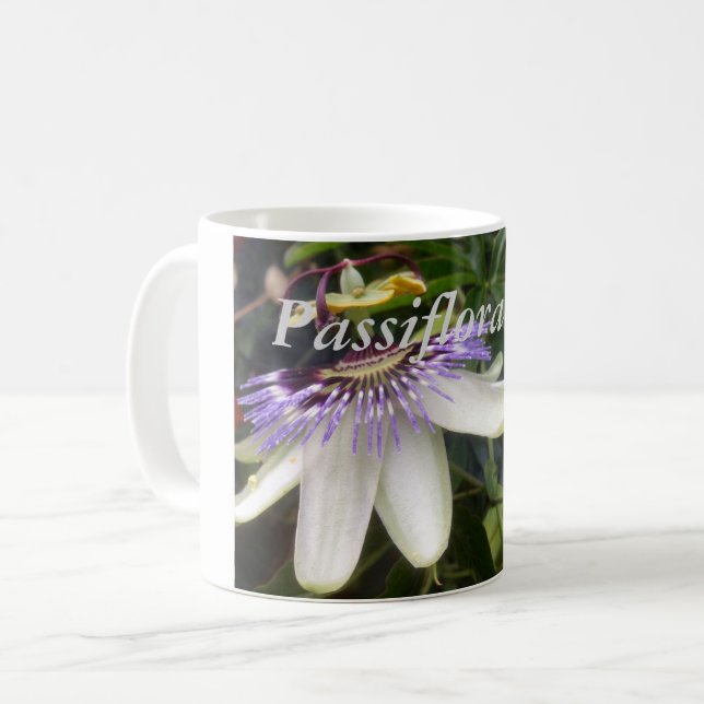 Vit och Mauve Passionsblomma Kaffemugg (Framsida vänster)