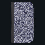 Vit och Mörk, blå Vintage Paisley Mönster Galaxy S4 Plånbok<br><div class="desc">Elegant,  vitt paisley mönster över mörk,  marinblå färg kan du ändra.</div>