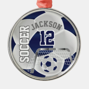 Vit och Mörk blått fotbollsspelare ⚽ Boll Julgransprydnad Metall
