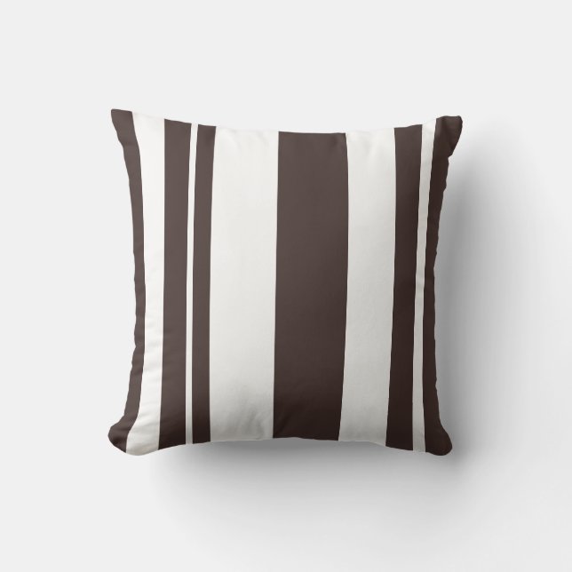 Vit och Mörk Brun stripe dekorativ kudde (Framsida)
