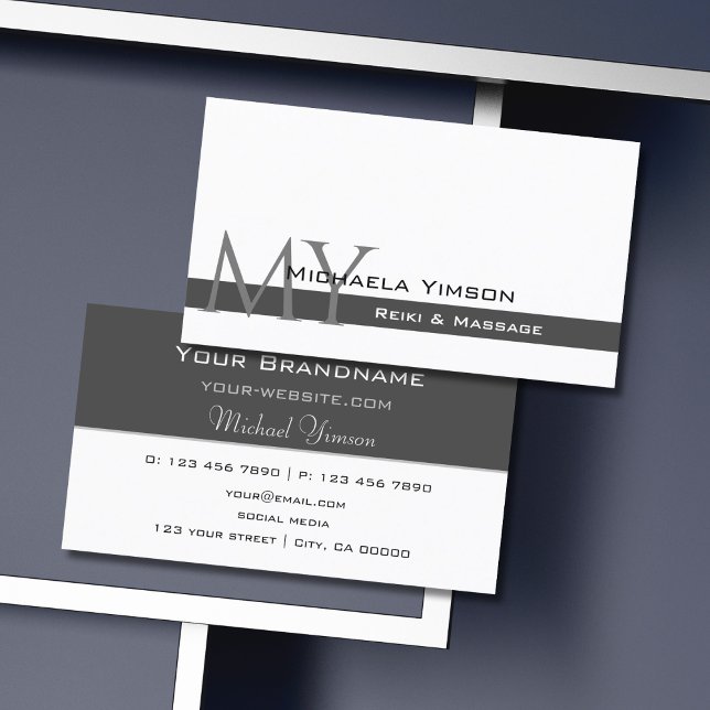 Vit och Mörk Grått med Monogram Professionell Visitkort (Skapare uppladdad)