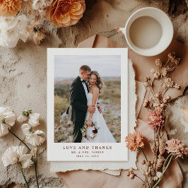 Vit och Mörk Röd Elegant Text och Foto Bröllop Tack Kort