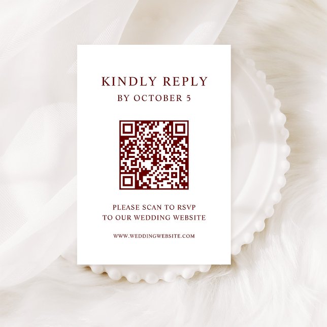 Vit och Mörk röd text | Bröllop QR-kod OSA Kort (Skapare uppladdad)